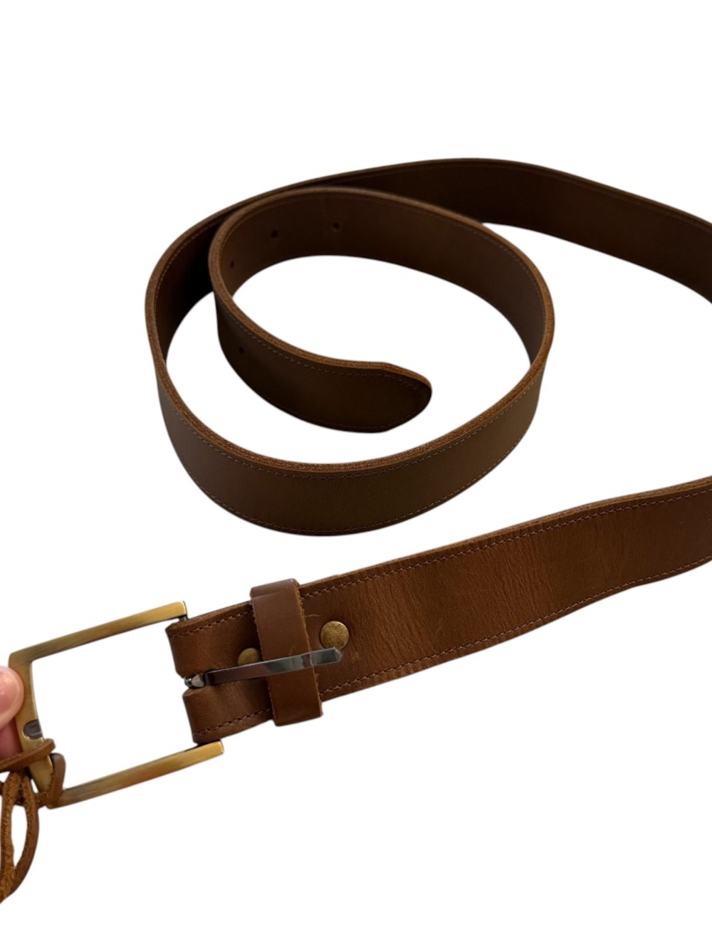 Nisolo Men's Owen Brown Leather Belt with Gold Buckle Sz XL NWT